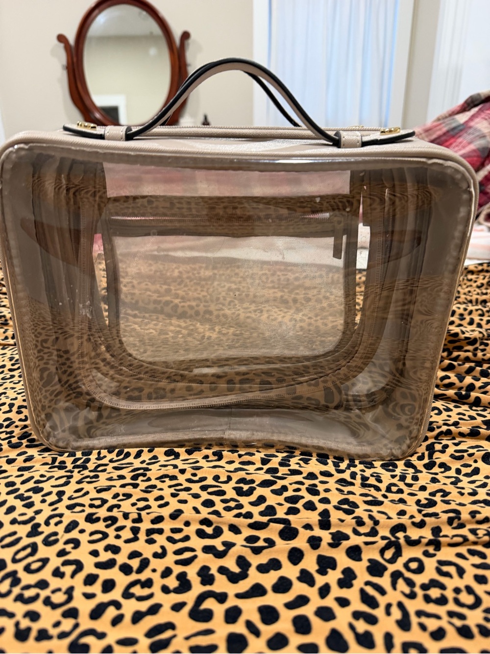 Calpak Clear Cosmetic Case with Beige Trim
